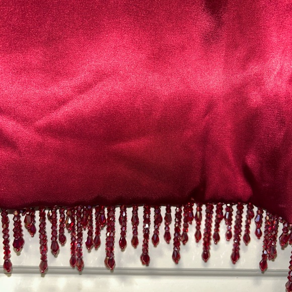 NWT S White Fox Boutique Dark Red Satin mini Dress lost in thought beaded fringe - Picture 10 of 10